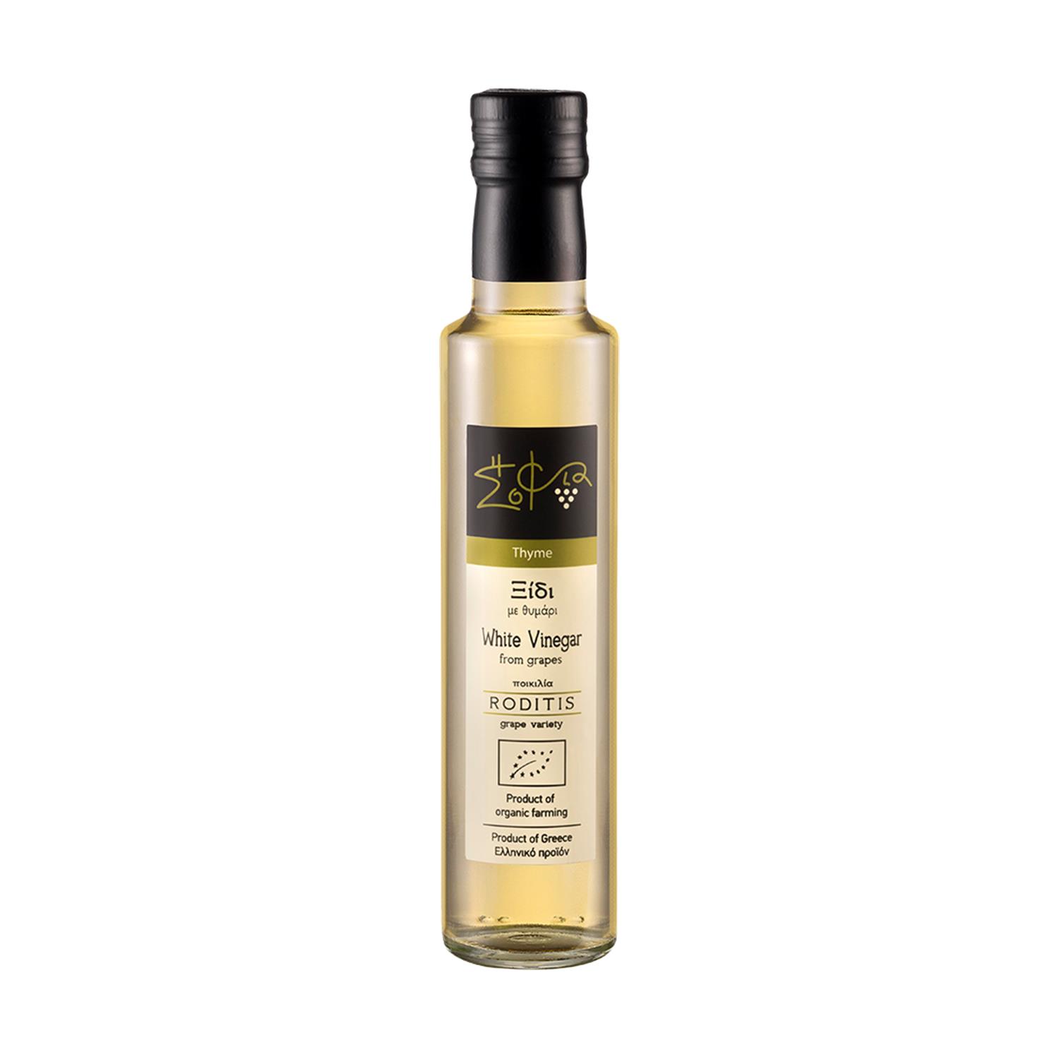 Wisdom Of Nature: Organic White Grape Vinegar From Roditis Variety With Thyme (Glass Bottle - 250ml)