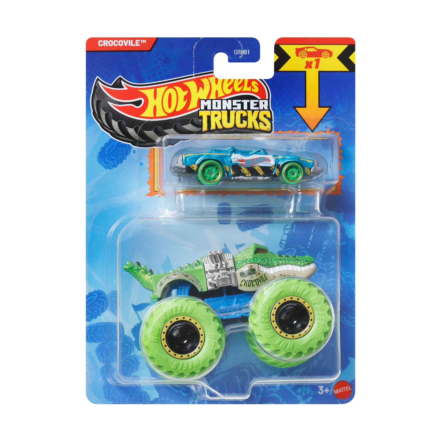 Mattel Hot Wheels Monster Trucks: Crocovile With Small Car – Die-Cast & Truck Vehicle (JJT63)