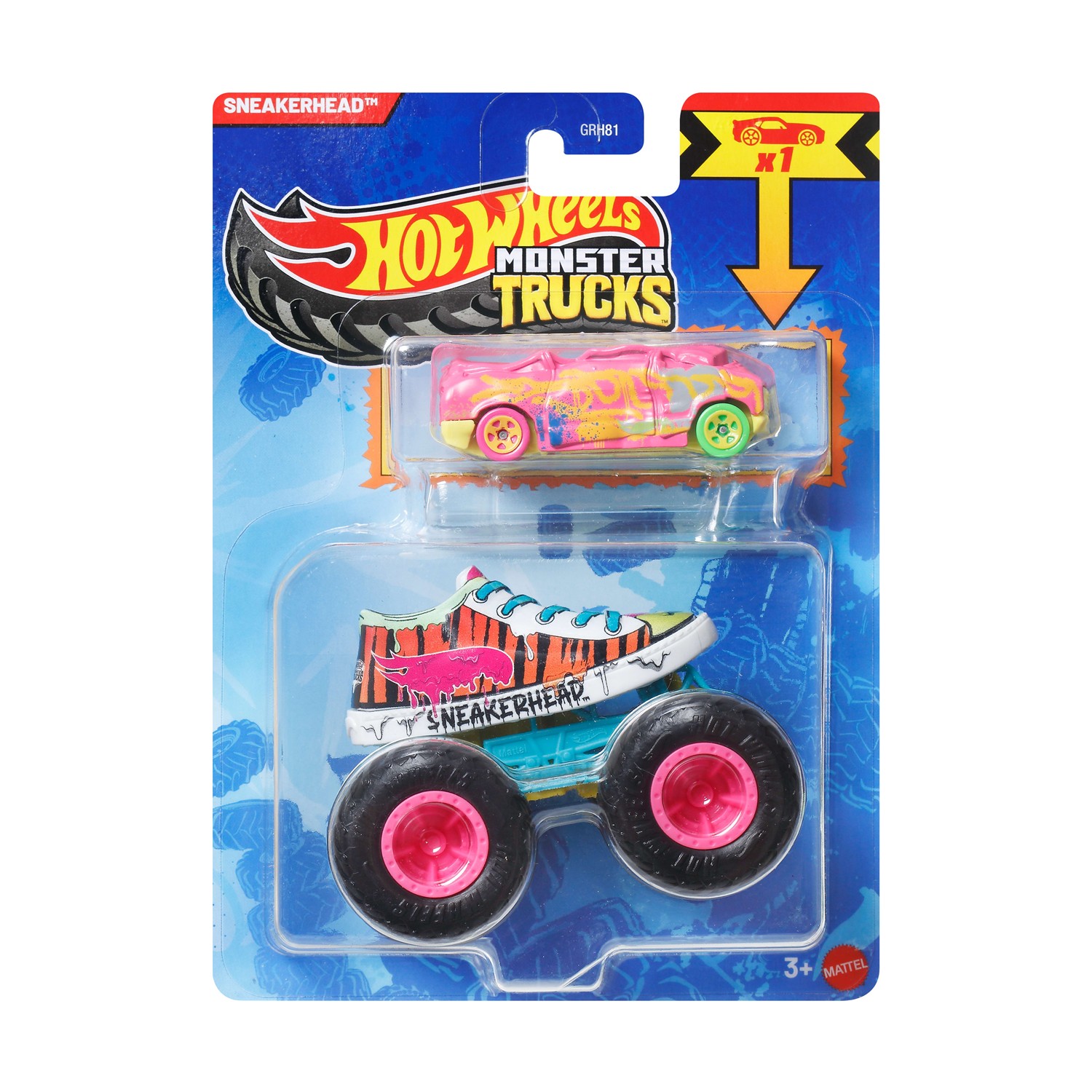 Mattel Hot Wheels Monster Trucks: Sneakerhead With Small Car – Die-Cast & Truck Vehicle (JJT58)