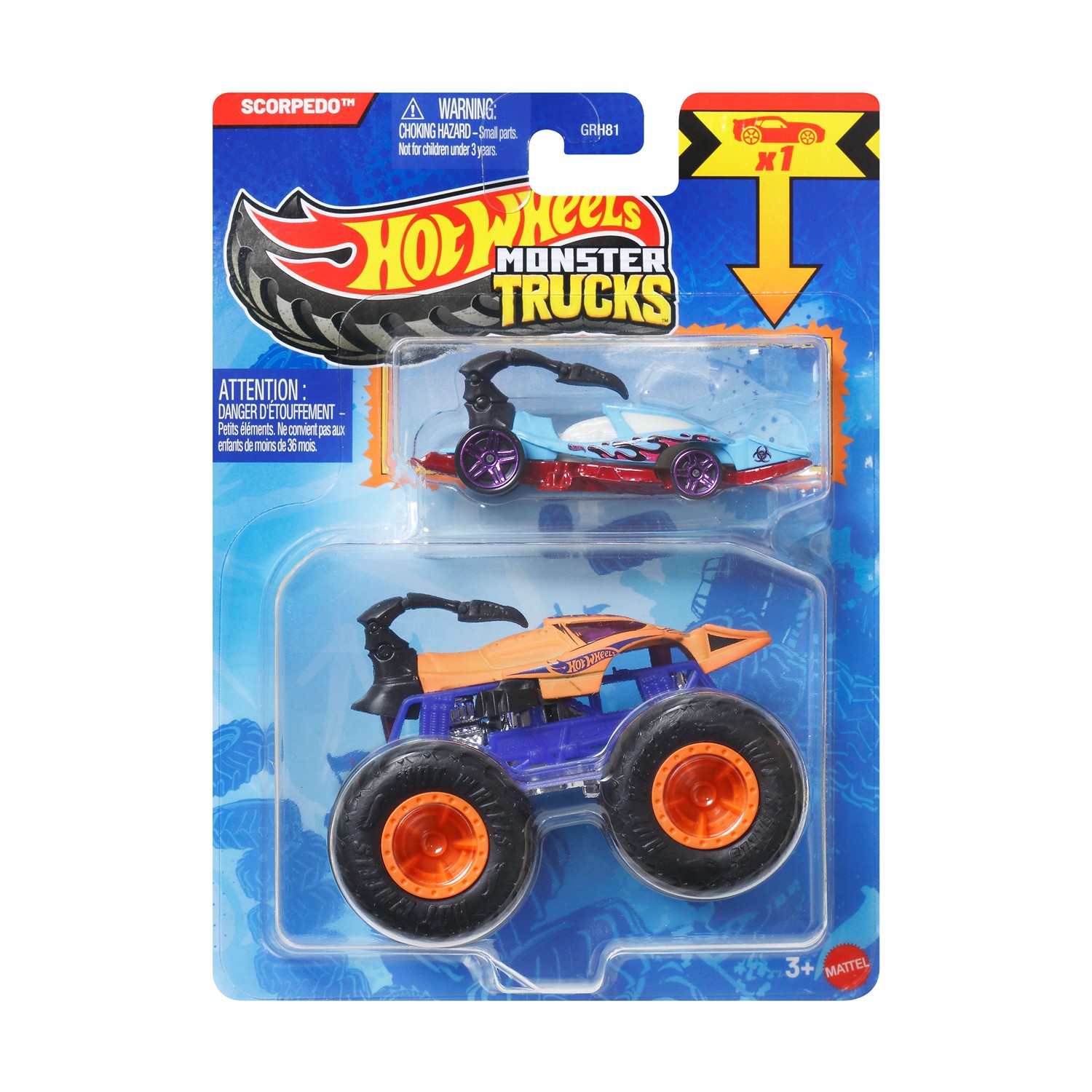 Mattel Hot Wheels Monster Trucks: Scorpedo With Small Car – Die-Cast & Truck Vehicle (JJT61)