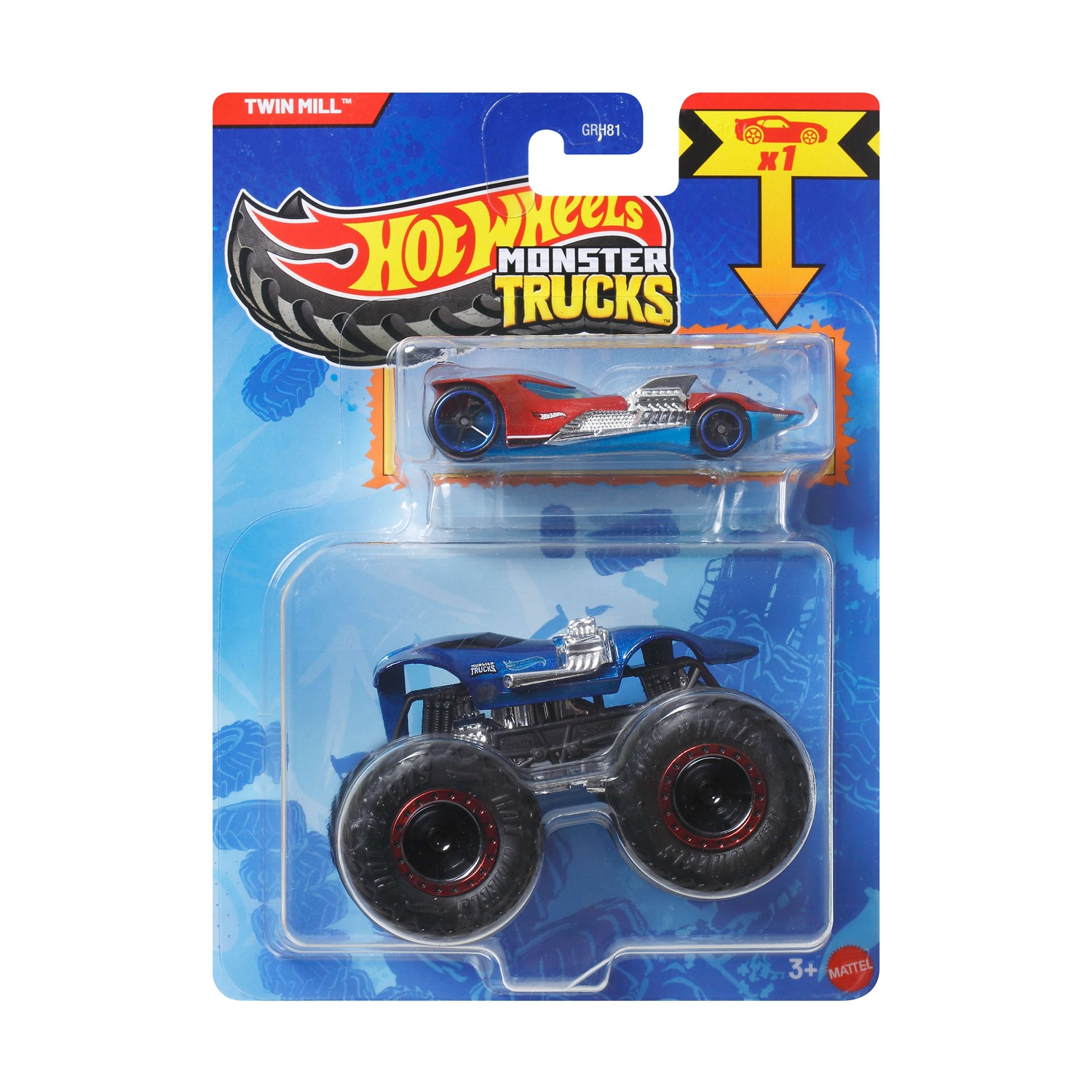 Mattel Hot Wheels Monster Trucks: Twin Mill With Small Car – Die-Cast & Truck Vehicle (JJT56)