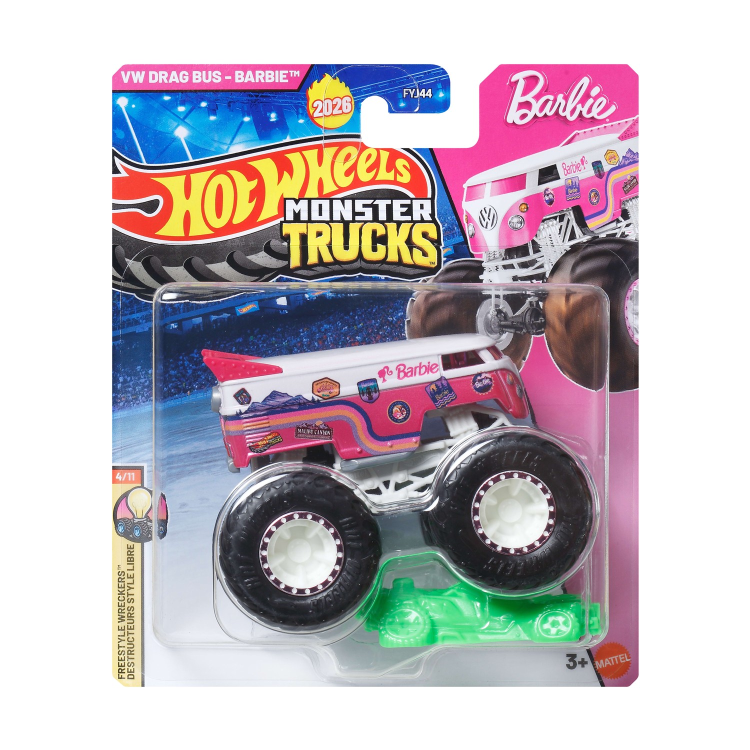 Mattel Hot Wheels Monster Trucks: VW Drag Bus-Barbie - Freestyle Wreckers Die-Cast Vehicle (JHY73)