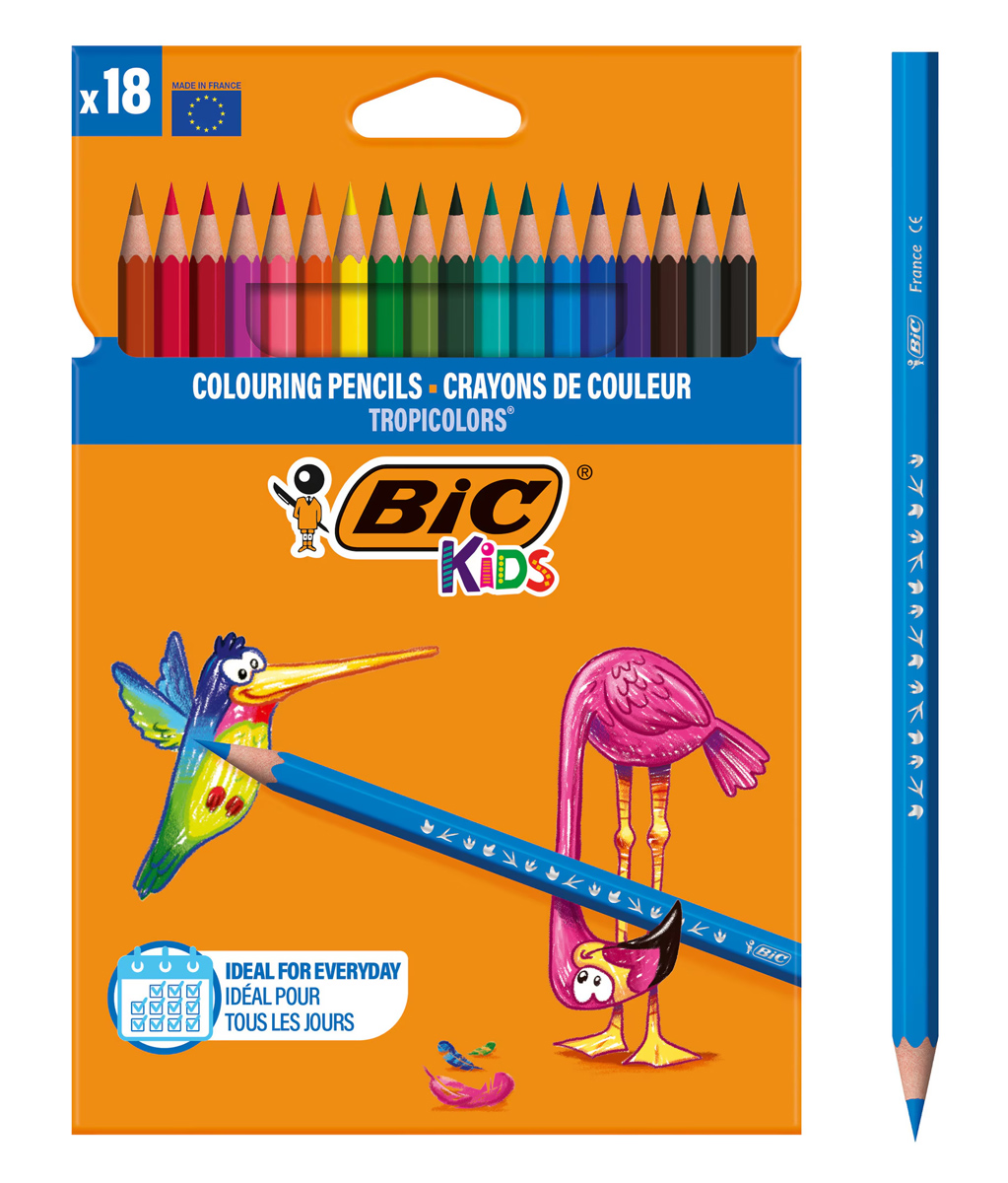BIC σετ χρωματιστές ξυλομπογιές Kids Tropicolors, εξάγωνες, 18τμχ