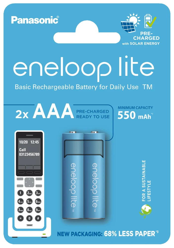 Μπαταρία Επαναφορτιζόμενη Panasonic Eneloop Lite BK-4LCCE/2CP 550 mAh size AAA Ni-MH 1.2V Τεμ. 2 Eco Pack