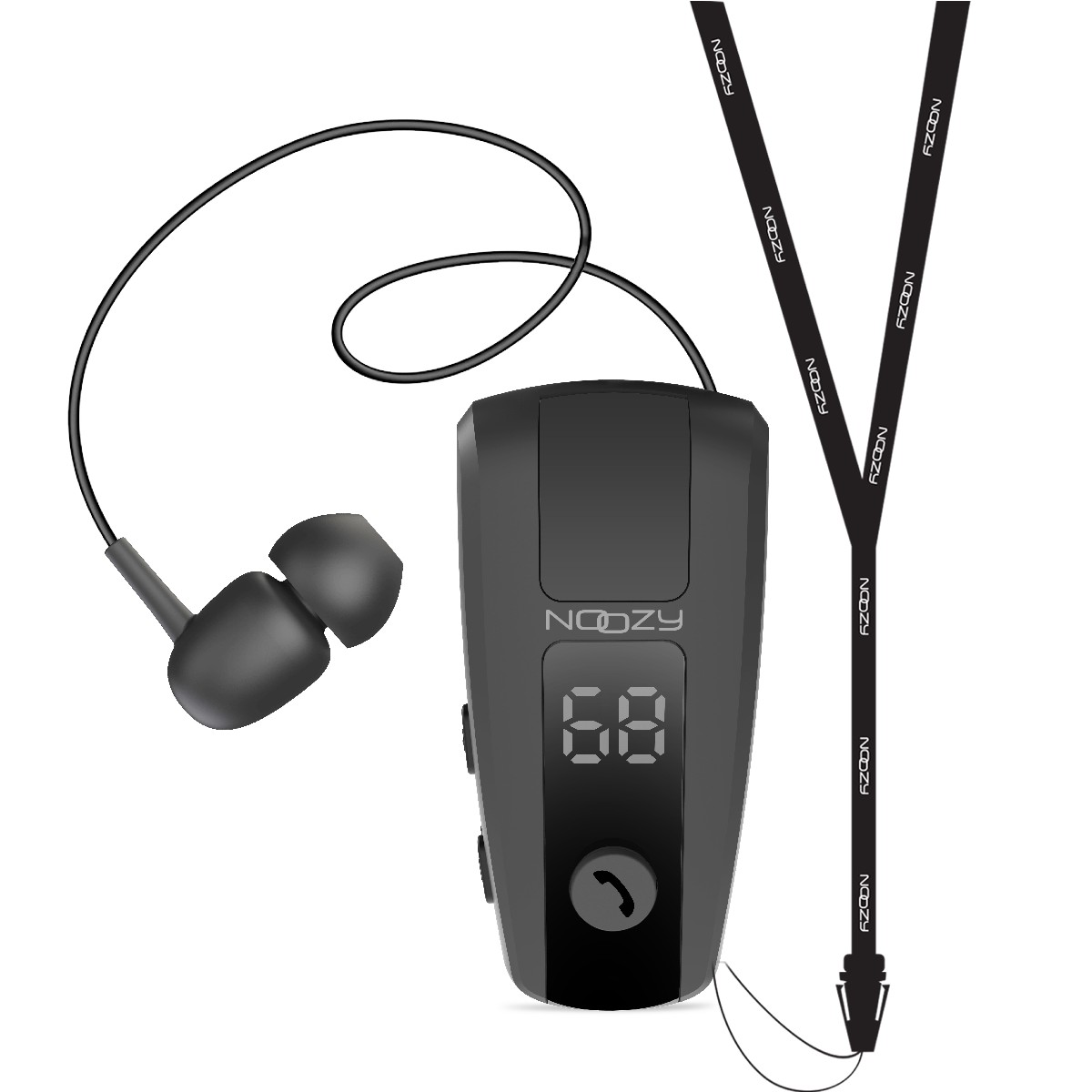 Bluetooth Hands Free Noozy Roller BH69 V.5.2 με LED Οθόνη Δόνηση και Strap Λαιμού Multi Pairing Μαύρο με 11 Ώρες Λειτουργίας
