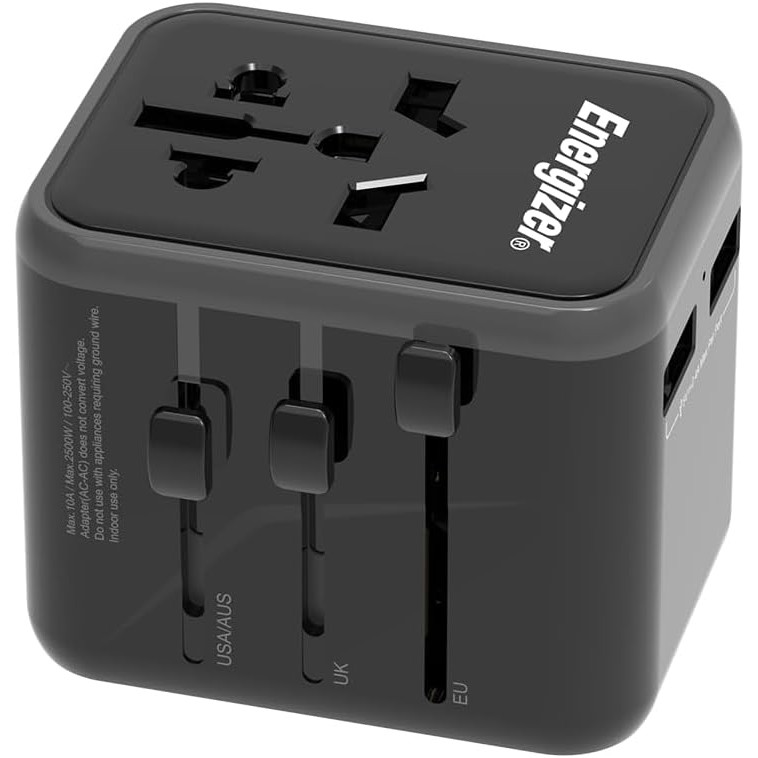 Παγκόσμιος Φορτιστής Ταξιδίου Energizer TA637A  USN/CN AU UK EU με 2 x USB-A 12W  Μαύρο