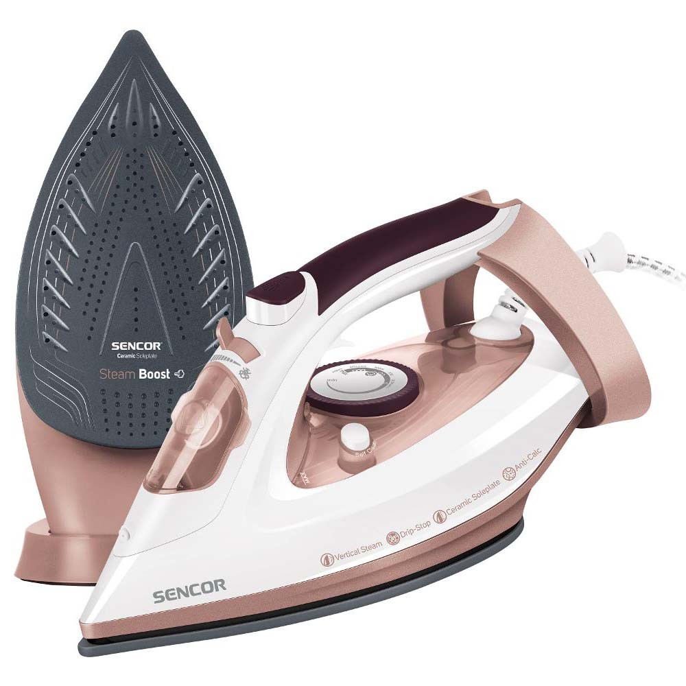 Σίδερo Ατμού με Κεραμική Πλάκα Drip-Stop 3100W Sencor SSI 3520RS Λευκό/Ροζ