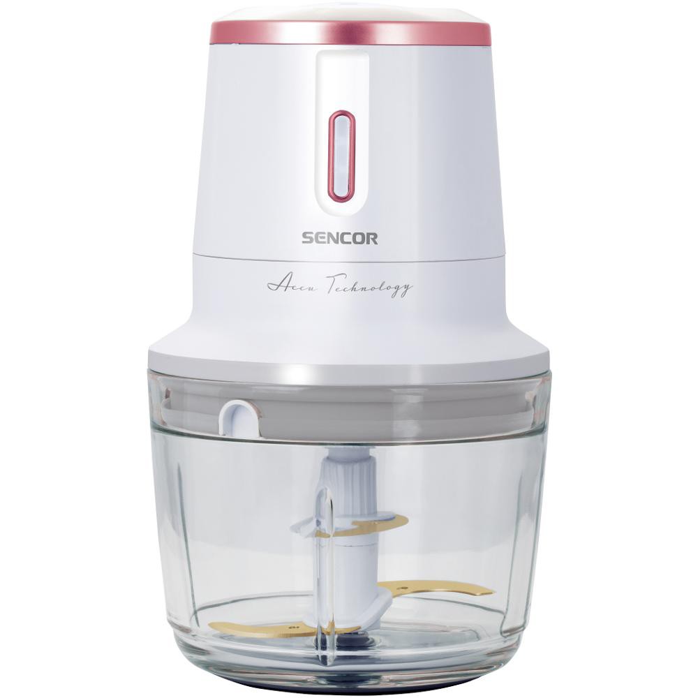 Επαναφορτιζόμενος Πολυκόπτης Multi 500ml Glass με Λεπίδες Τιτανίου 200W Sencor SCB 9000WH Λευκό/Ροζ