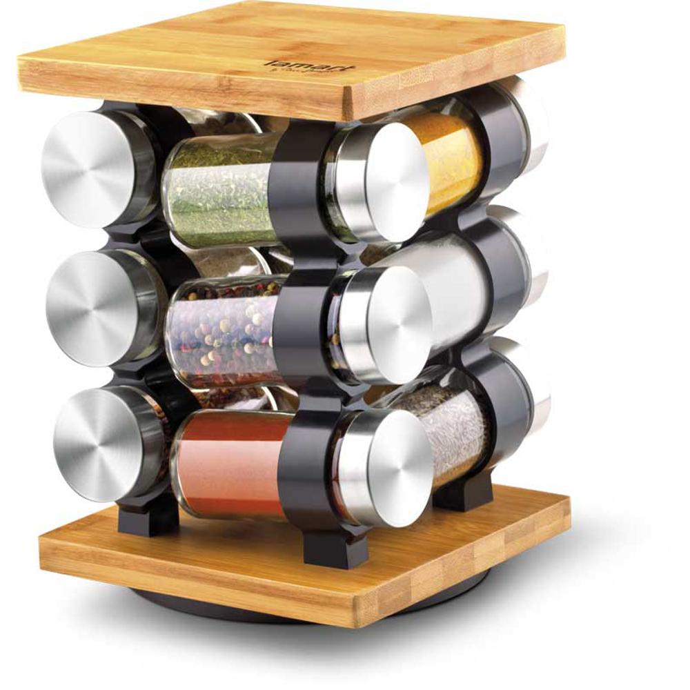 Σετ 12 Βάζων Μπαχαρικών GUSTO Lamart LT7010 Γυάλινα Βάζα 85ml σε Περιστρεφόμενη Βάση