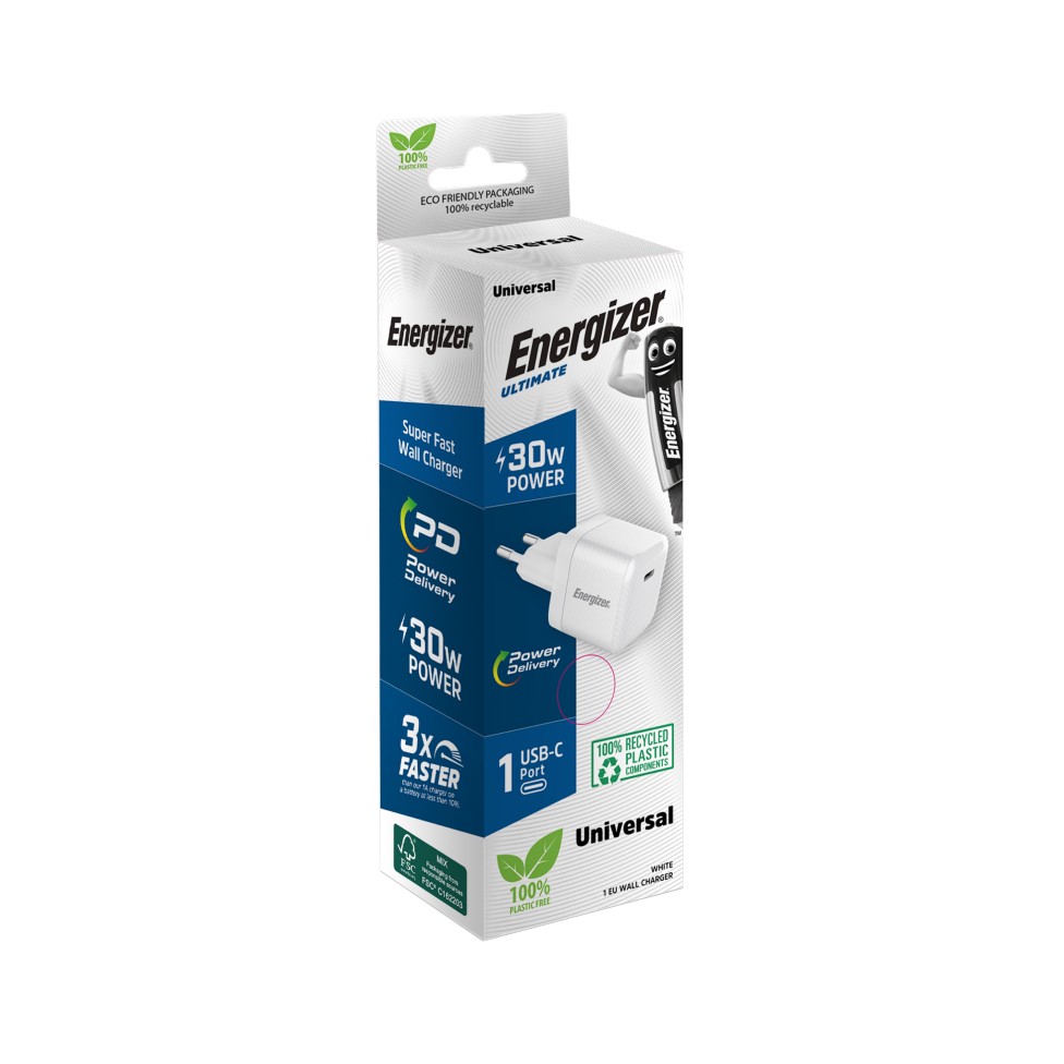 Φορτιστής Ταξιδίου Energizer Fast Charge με USB-C PD30W  Λευκός