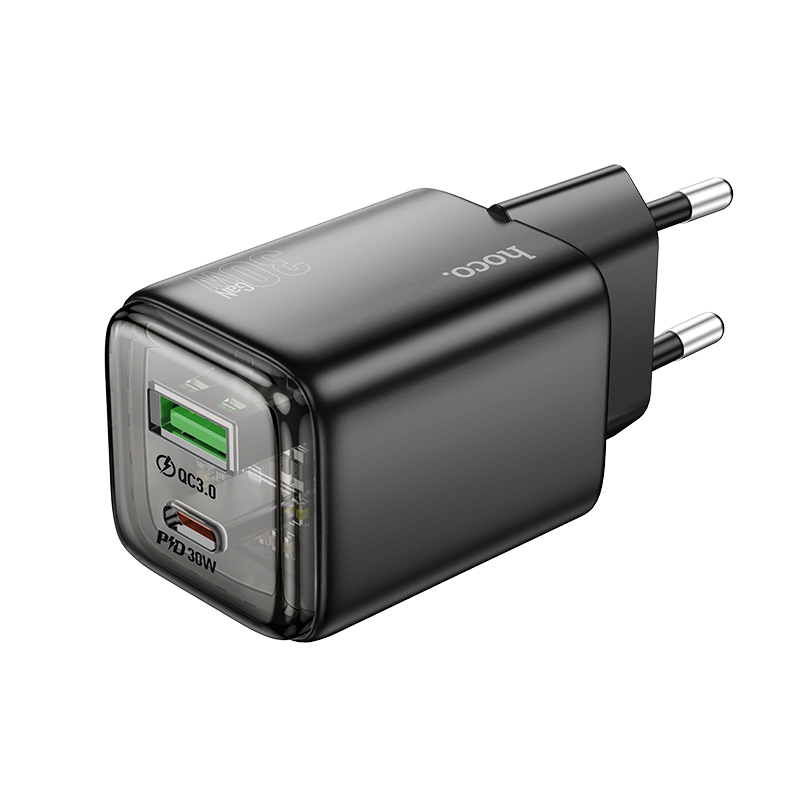 Φορτιστής Ταξιδίου Small Size Hoco N53 Monsoon PD30W QC3.0A GaN με 2 Εξόδους Φόρτισης 1xUSB-A και 1xUSB-C Μαύρος