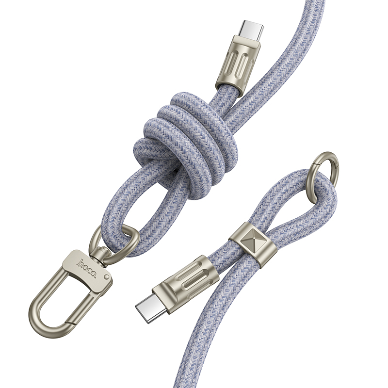 Καλώδιο Φόρτισης/Λουράκι Λαιμού Hoco GH7 USB-C σε USB-C  60W 3A Braided Μπλέ 1.8m