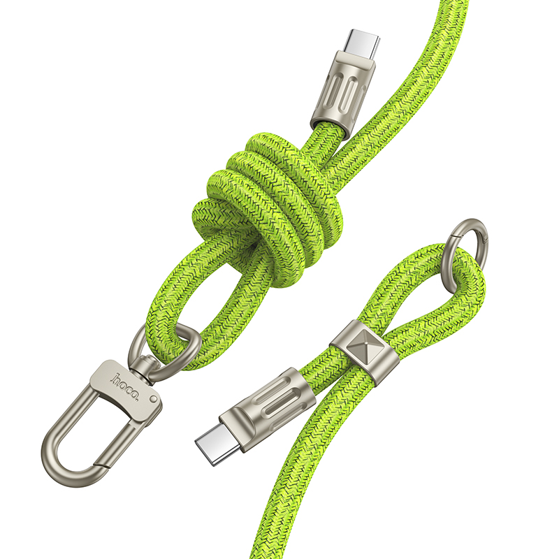 Καλώδιο Φόρτισης/Λουράκι Λαιμού Hoco GH7 USB-C σε USB-C  60W 3A Braided Πράσινο 1.8m