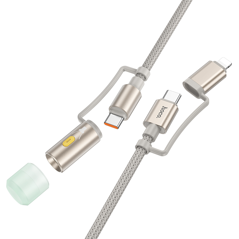Καλώδιο σύνδεσης Hoco U138 USB-C/iP σε USB-C/Φακό 3A Braided Γκρι 1.2m