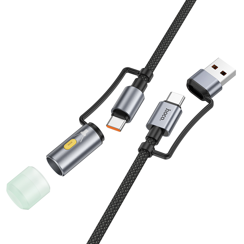 Καλώδιο Σύνδεσης Hoco U138 USB-C/USB-A σε USB-C/Φακό 3A PD60W Braided Μαύρο 1.2m