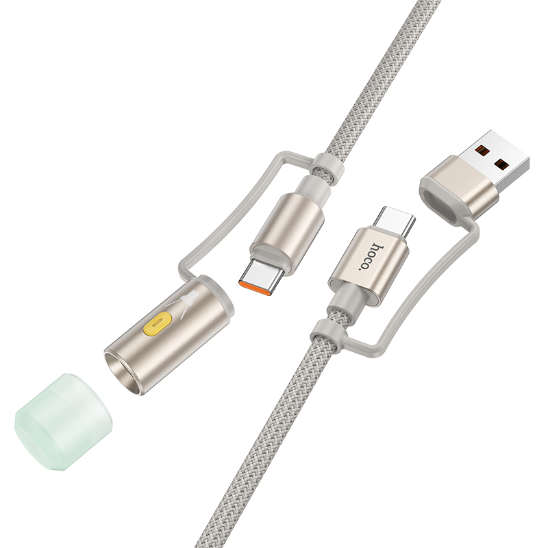 Καλώδιο σύνδεσης Hoco U138 USB-C/USB-A σε USB-C/Φακό 3A PD60W Braided Γκρι 1.2m