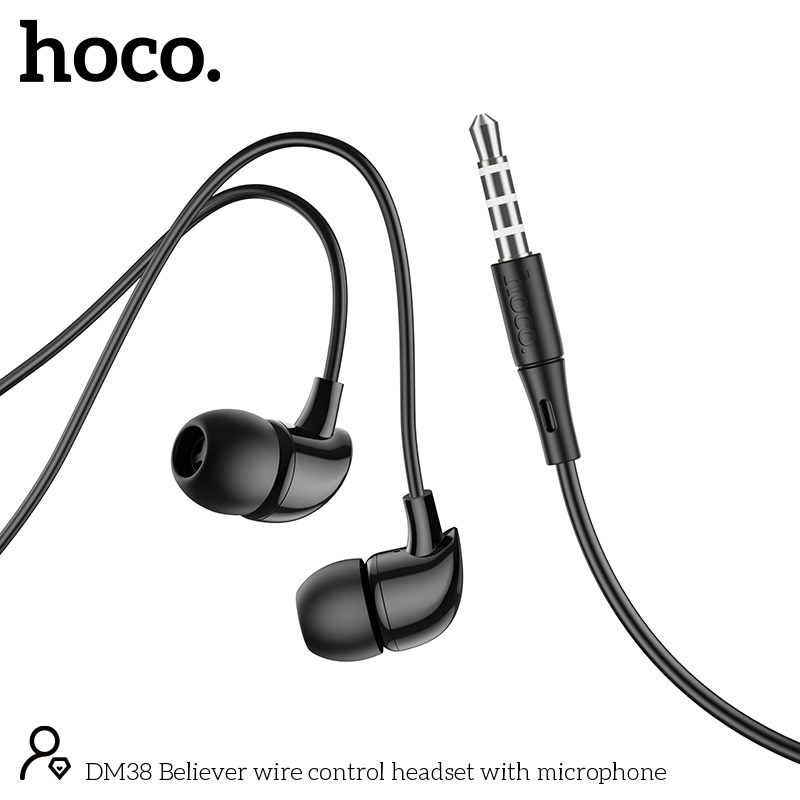 Hands Free Hoco. DM38 Believer Stereo 3.5mm με Μικρόφωνο και Πλήκτρο Λειτουργίας 1.2m  Μαύρα