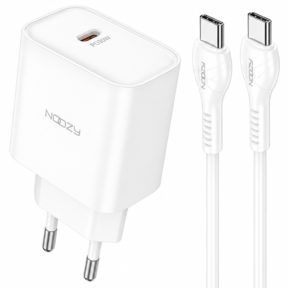 Φορτιστής Ταξιδίου Noozy Edge E25 PD30W με Καλώδιο USB-C σε USB-C 1m Λευκό
