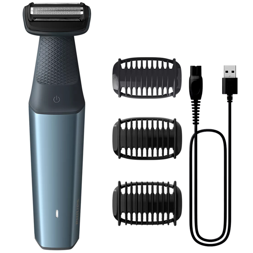 Επαναφορτιζόμενο Trimmer Philips BG3027/05 Series 3000 Αδιάβροχο για Σώμα και Πρόσωπο Skin Comfort με 3-Μήκους Κεφαλές Μπλε-Μαύρο