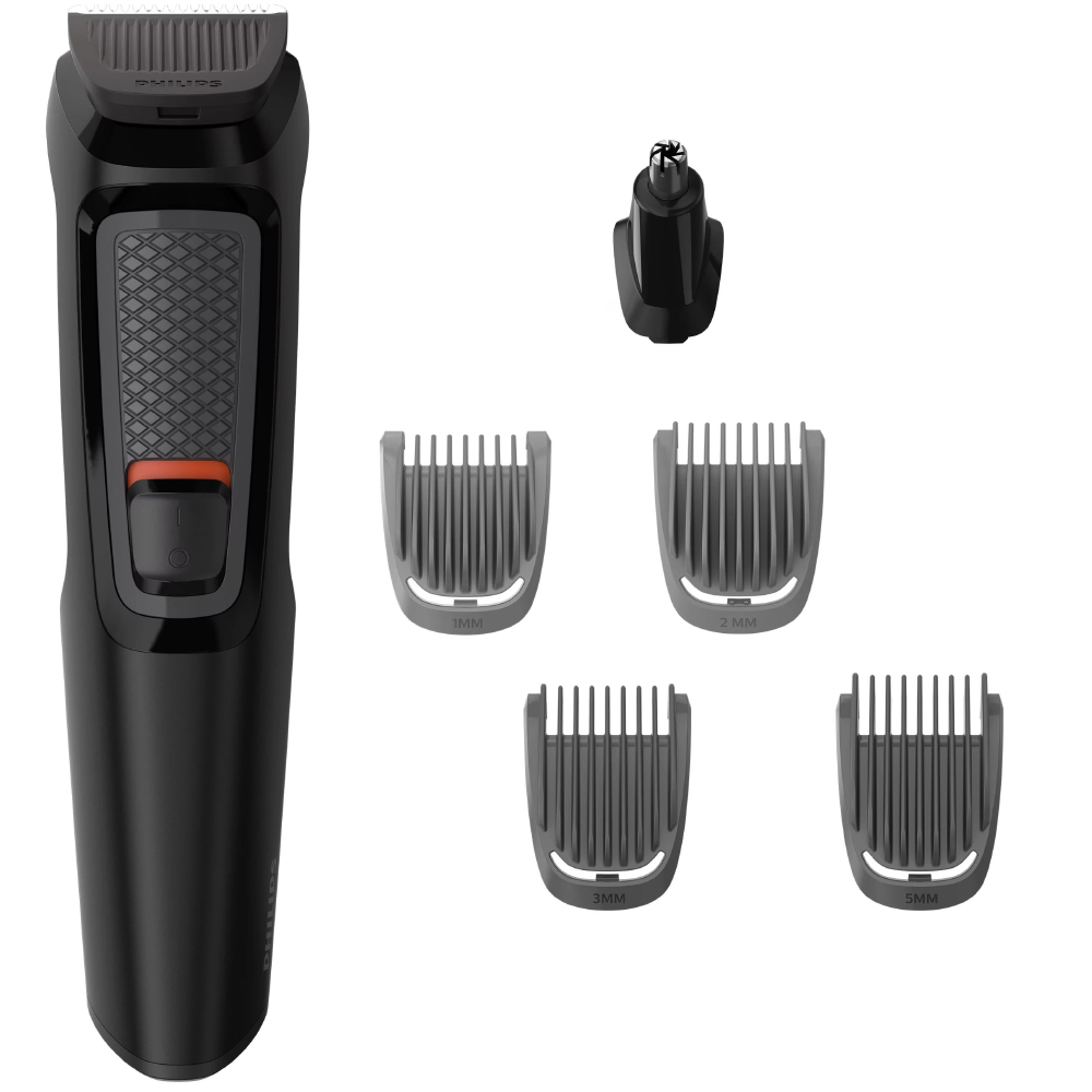 Επαναφορτιζόμενο Trimmer Philips MG3710/15 Multigroom Series 3000 6 σε 1 με Εξάρτημα για τη Μύτη και 4 Κεφαλές Διαφορετικού Μήκους Μαύρο