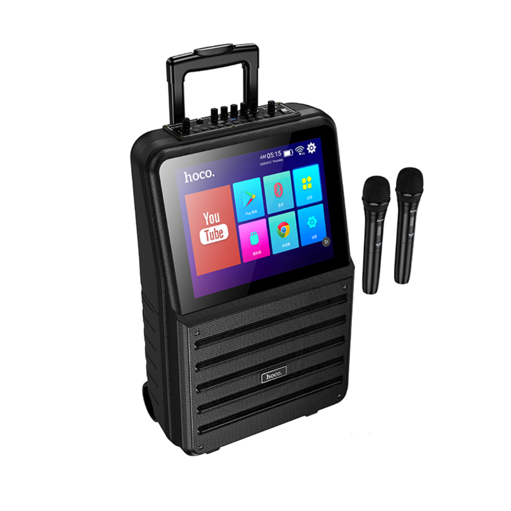 Φορητό Ηχείο Wireless Hoco. DS70 Spacious v5.0 60W 7200mAh USB AUX MicroSD Card με 2 Ασύρματα Μικρόφωνα Οθόνη Αφής 14.1