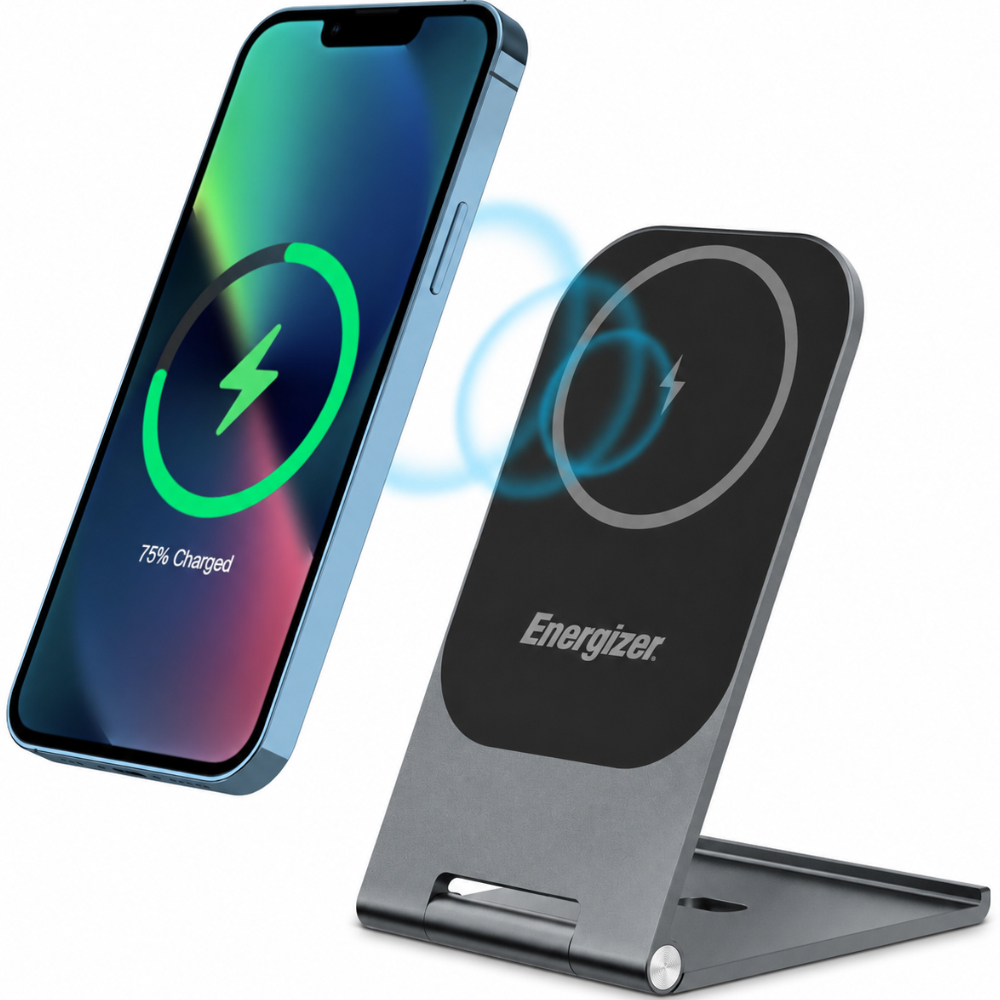 Ασύρματος Επιτραπέζιος Φορτιστής Energizer WCP102 15W Ultra-Thin Fast Charge USB-C Συμβατός με Μαγνητικές Θήκες και MagSafe Γκρι