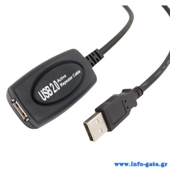 POWERTECH καλώδιο USB 2.0 με ενισχυτή CAB-U041, 10m, μαύρο