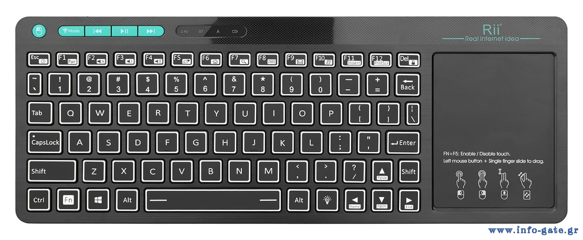 RIITEK ασύρματο πληκτρολόγιο Mini K18S με touchpad, RGB backlit, 2.4GHz & Bluetooth