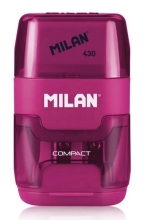 MILAN ξύστρα μολυβιών με κάδο & γόμα 1204703116, ροζ