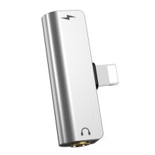Αντάπτορας Hoco LS25 από Lightning σε 3.5mm και Lightning 2.0A Ασημί για Φόρτιση και Ήχο