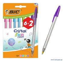 BIC στυλό διαρκείας ballpoint Cristal Fun Colours, 1.6mm μύτη, διάφορα χρώματα, 8τμχ