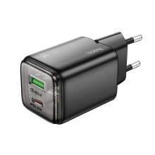 Φορτιστής Ταξιδίου Small Size Hoco N53 Monsoon PD30W QC3.0A GaN με 2 Εξόδους Φόρτισης 1xUSB-A και 1xUSB-C Μαύρος