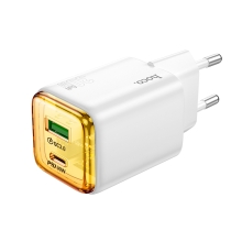 Φορτιστής Ταξιδίου Hoco N53 Monsoon με 1xUSB QC3.0 και 1xUSB-C PD30W GaN Tech Ασπρος