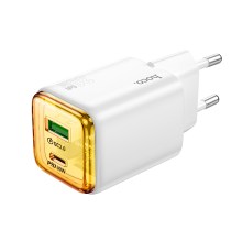 Φορτιστής Ταξιδίου Hoco N53 Monsoon με 1xUSB QC3.0 και 1xUSB-C PD30W GaN Tech Ασπρος