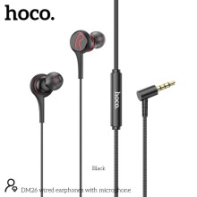 Hands Free Hoco. DM26 Earphones Stereo 3.5mm Ανάγλυφο Καλώδιο με  Elbow Design 1.2m Μαύρα