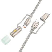 Καλώδιο σύνδεσης Hoco U138 USB-C/iP σε USB-C/Φακό 3A Braided Γκρι 1.2m
