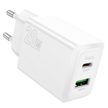 Φορτιστής Ταξιδίου Hoco N69 Nuevo PD20W 5V QC3.0A με 2 Εξόδους Φόρτισης 1xUSB-C και 1xUSB-A Λευκός