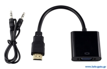 POWERTECH αντάπτορας HDMI σε VGA CAB-H071, με audio jack, μαύρο, 0.20m