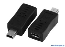 PΟWERTECH αντάπτορας USB Mini σε USB Micro θηλυκό CAB-U113, μαύρος