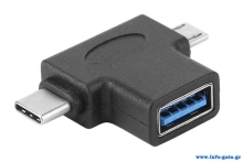 POWERTECH αντάπτορας USB 3.0 (F) σε USB-C & Micro USB CAB-U117, μαύρος