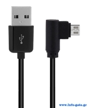 POWERTECH καλώδιο USB σε USB Micro 90° CAB-U126, Dual Easy, 3m, μαύρο