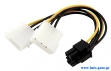 POWERTECH Καλώδιο PCI-E 6pin σε 2x molex IDE 4pin CAB-W031, 10cm