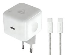 POWERTECH φορτιστής τοίχου PT-1581 με καλώδιο, USB-C, 40 έως 60W, GaN, AVS, λευκός