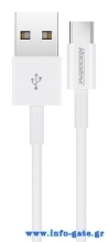 ROCKROSE καλώδιο USB σε USB Type-C Zeta AC, 2.4A 12W, 1m, λευκό