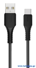 ROCKROSE καλώδιο USB σε USB-C Alpha AC, 2.4A 12W, 1m, μαύρο