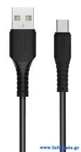 ROCKROSE καλώδιο USB σε Micro USB Alpha AM, 2.4A 12W, 1m, μαύρο
