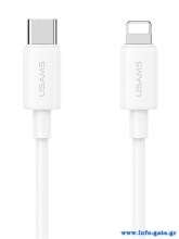 USAMS καλώδιο Lightning σε USB-C US-SJ712, 30W, 480Mbps, 1m, λευκό