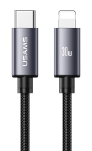USAMS καλώδιο Lightning σε USB-C SJ770, 30W, 480Mbps, 1m, μαύρο
