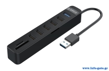 ORICO USB hub TWU32-6AST, 6x USB ports, SD/micro SD ports, μαύρο