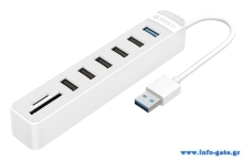 ORICO USB hub TWU32-6AST, 6x USB ports, SD/TF ports, λευκό